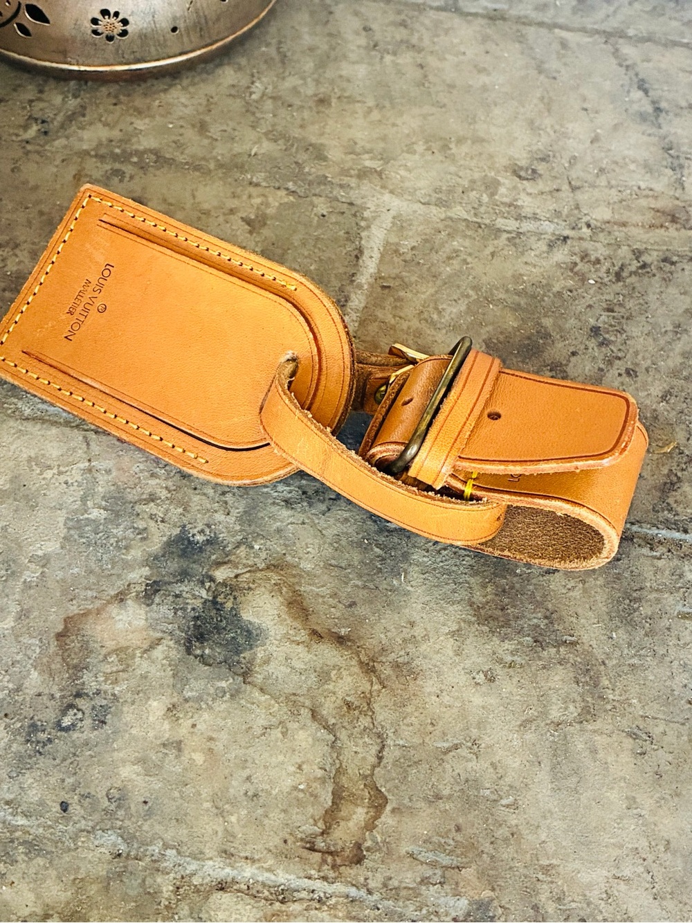 Vintage Louis Vuitton Vachetta Leather Luggage Tag & Poignet Handle Keeper Set - Picture 7 of 17